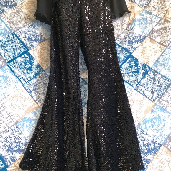 Pants - Shine My Way Black Sequin Wide Leg Pants